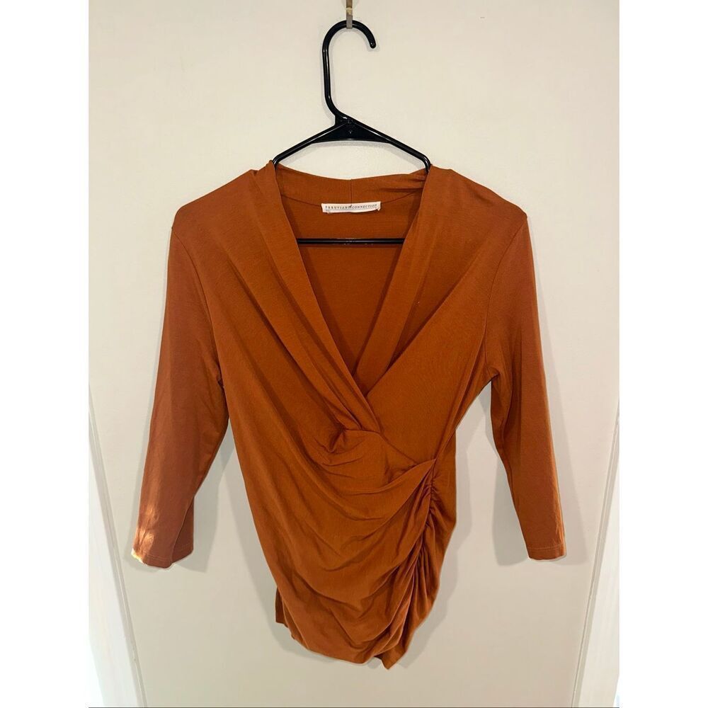 Peruvian Connection Orange Wrap Shirt 3/4 Sleeve Women's Small Fall
